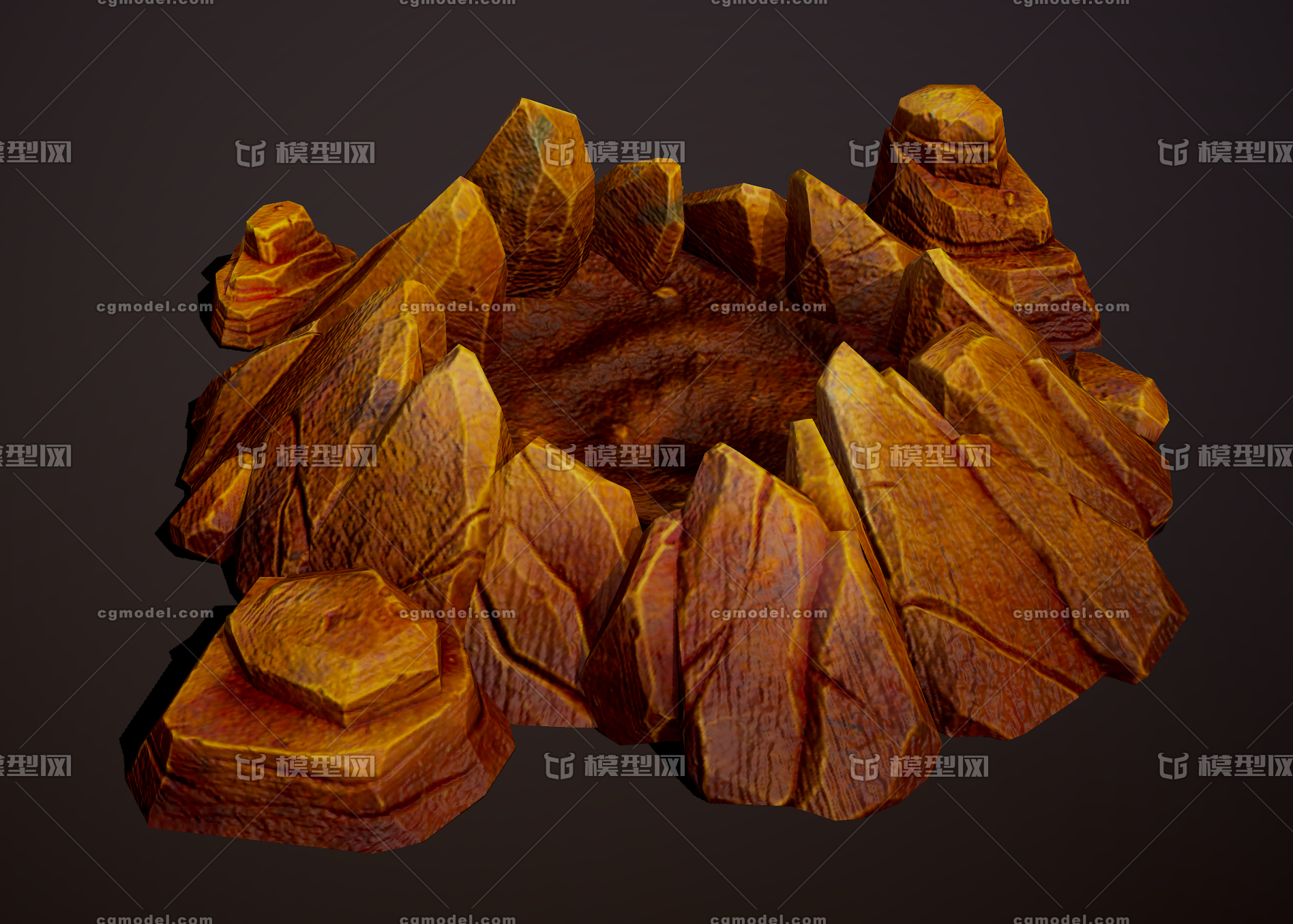 地裂 裂缝 山缝 山石 岩石 石_加油武汉2020作品_石头植物石头_cg模型