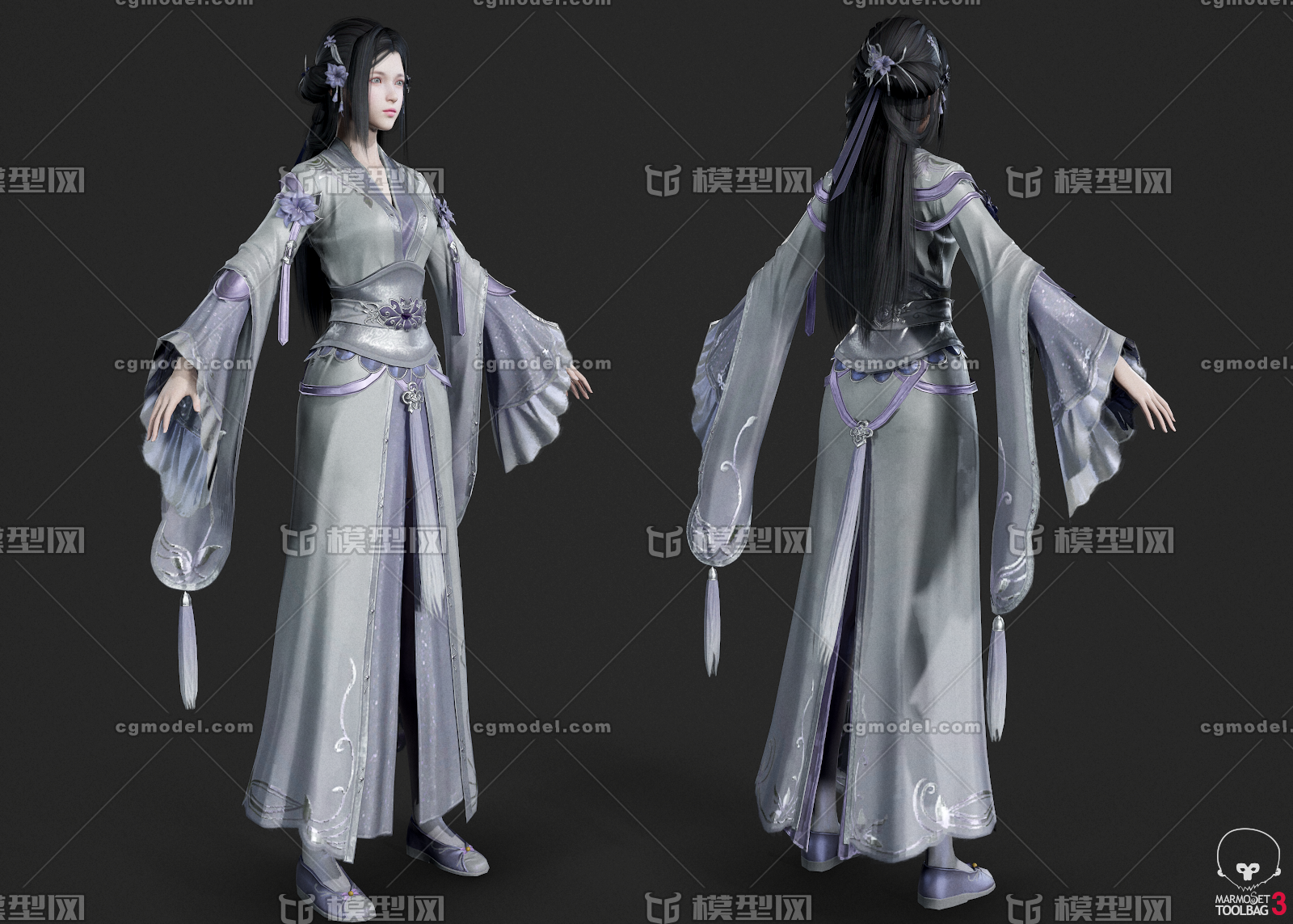 PBR美女 古代长裙美人模型-女人模型库-3ds Max(.max)模型下载-cg模型网