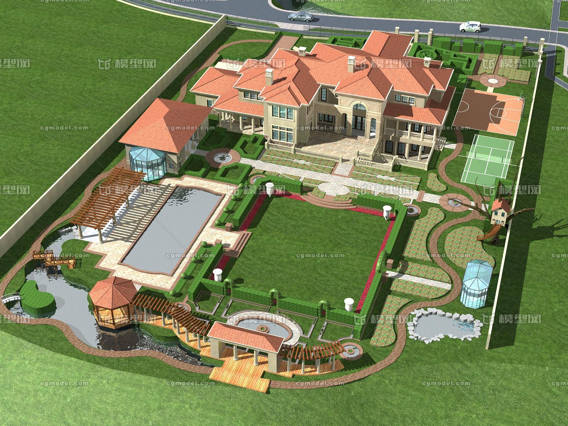 建筑 豪华别墅 别墅庄园 建筑模型 私人住宅 别墅模型 建筑模型