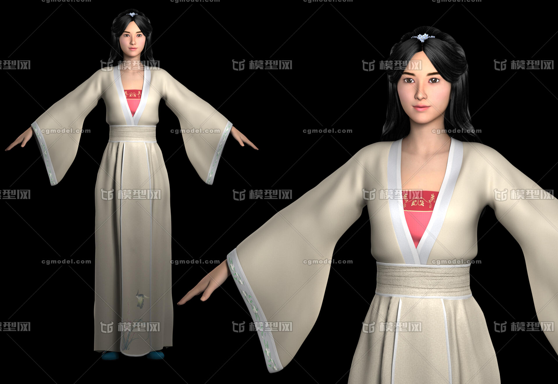 写实古代汉服女人 古装人物模型-女人模型库-FBX(.fbx)模型下载-cg模型网
