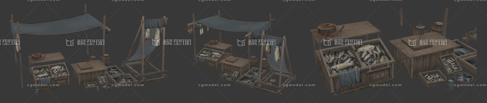 鱼摊;摊位_剑丸游戏作品_场景古代场景_cg模型网