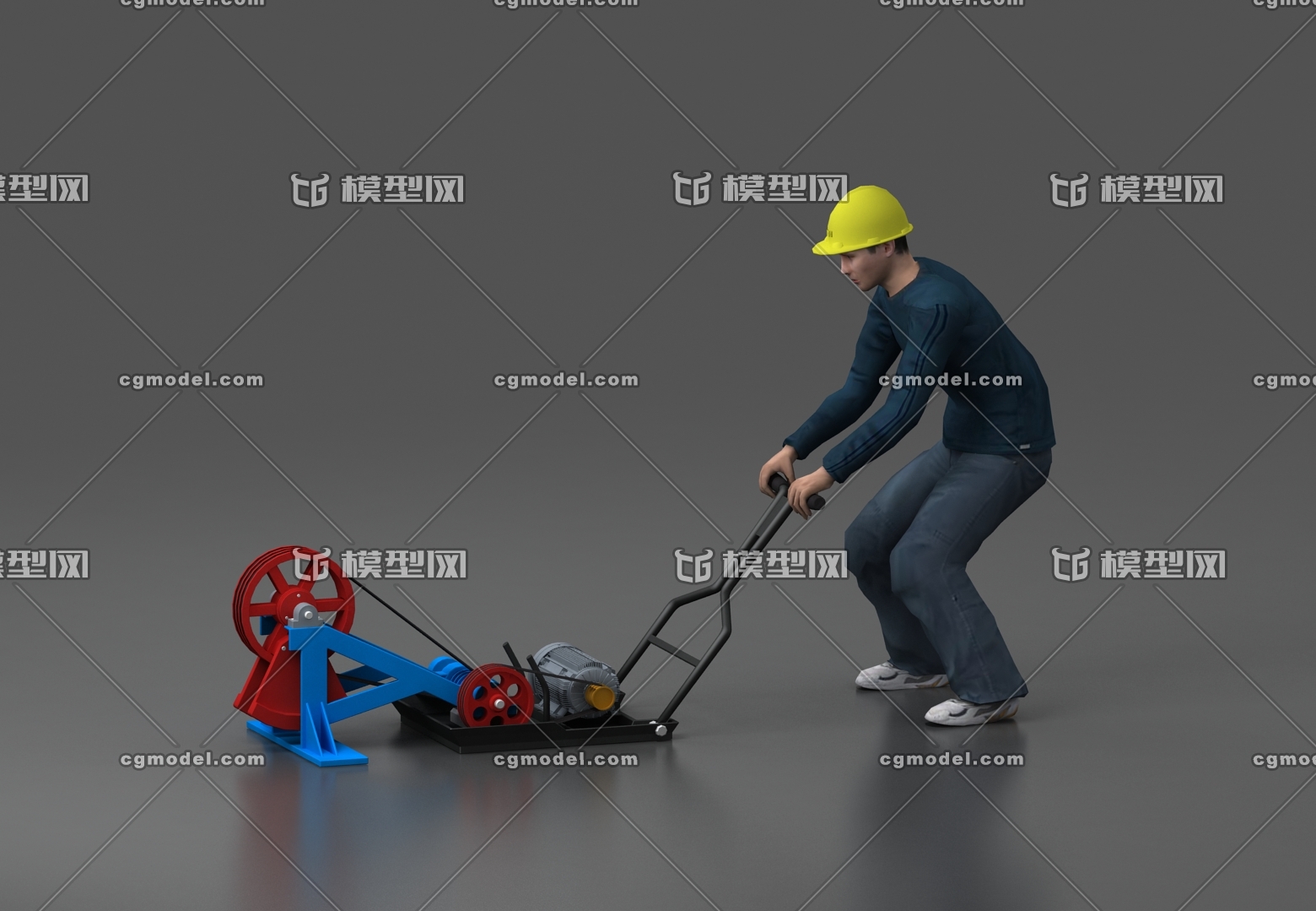 蛙式打夯机 回填_不会飞的超人作品_人物男人_cg模型网