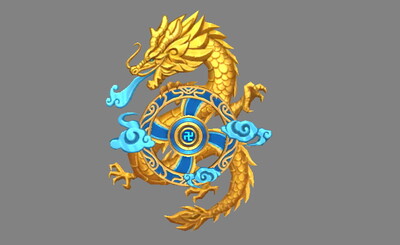 低模 金龙背饰 中式盘龙 黄金龙 卍字披风 祥云