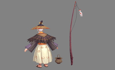 古代 手绘 人物 钓鱼翁 渔民 姜子牙 姜太公 蓑衣老人 钓鱼竿鱼篓