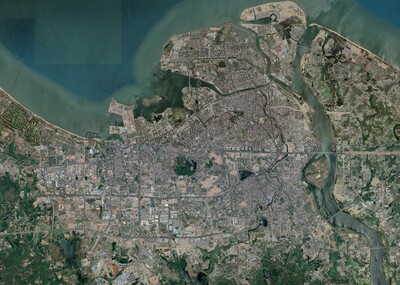 海口市全范围地形,贴图高清卫星图像,面数少精度高,山地高低起伏与