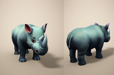 3d犀牛動物 非洲動物鹿卡通寫實白犀牛rhino模型帶maya,3dmax,fbx模型