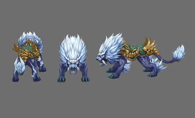 手绘 雪狮坐骑 苍雪之牙 冰属性狮子 魂兽神兽 尖牙獠牙