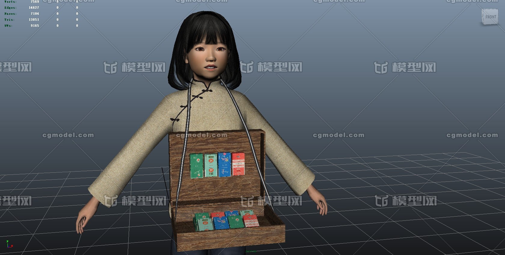 写实民国卖烟小女孩 贫困生小孩卖烟学生角色 近现代人物上海滩3dmax