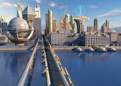 **宇宙飞船 未来建筑 未来城市 未来科技 科幻城市 cbd 未来小区