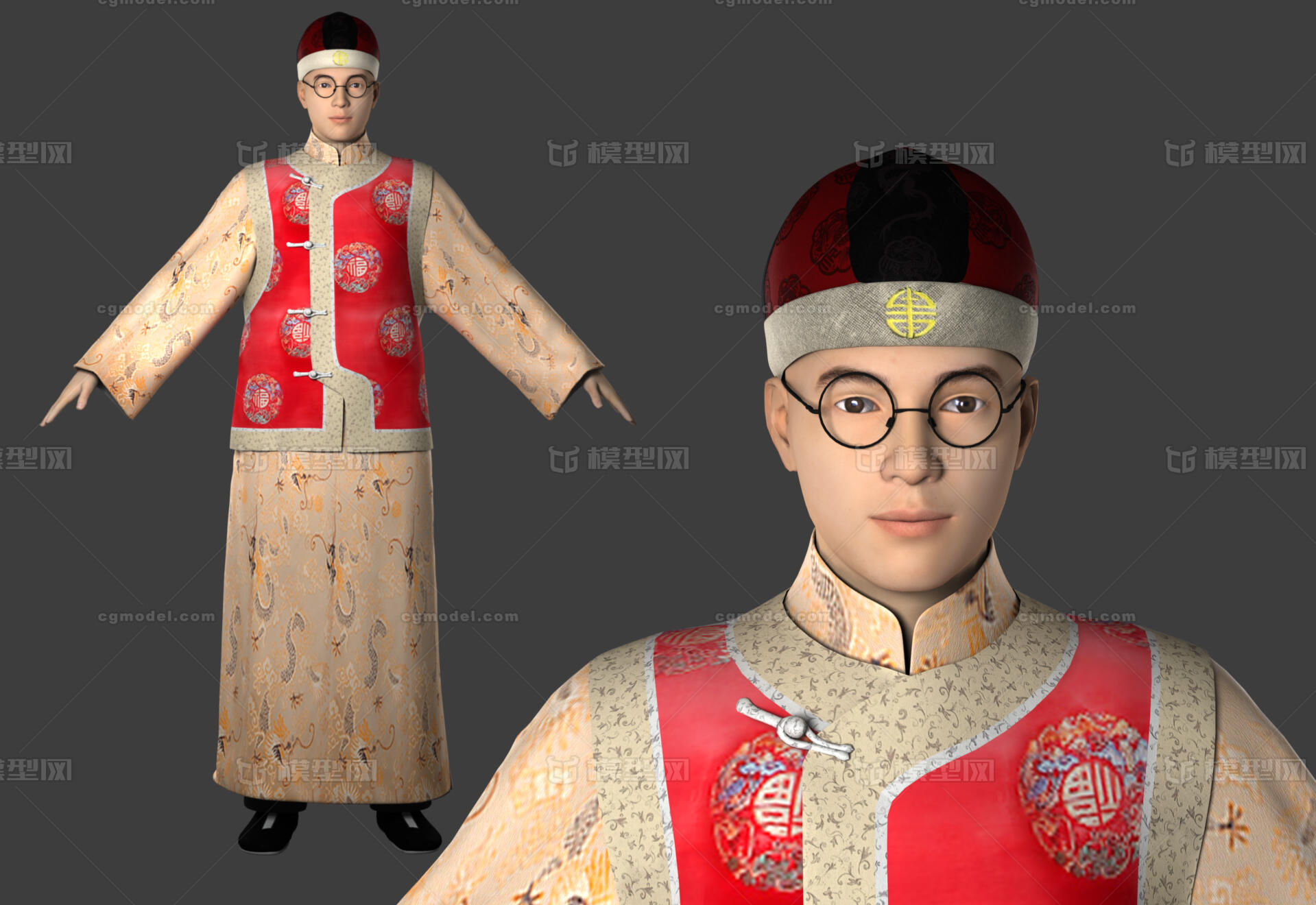 古代人物 清朝人物模型-男人模型库-OBJ(.obj/.mtl)模型下载-cg模型网