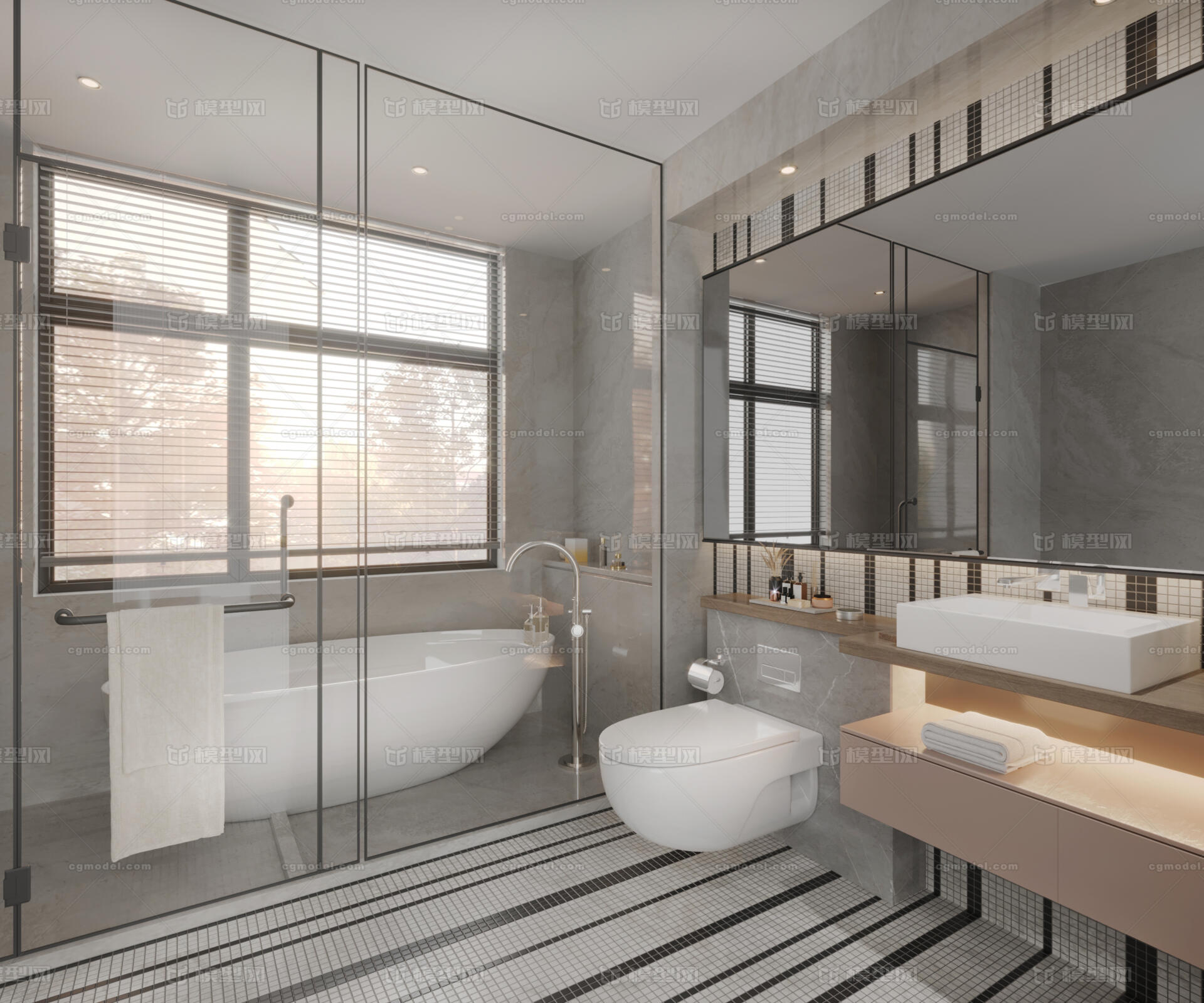 现代简约浴室卫生间模型-卫生间模型库-3ds Max(.max)模型下载-cg模型网