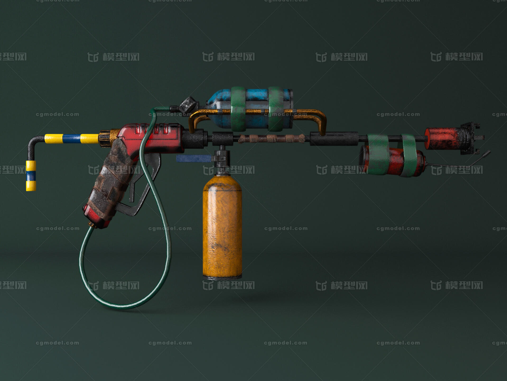 pbr次时代游戏写实武器 喷火枪模型 2k贴图