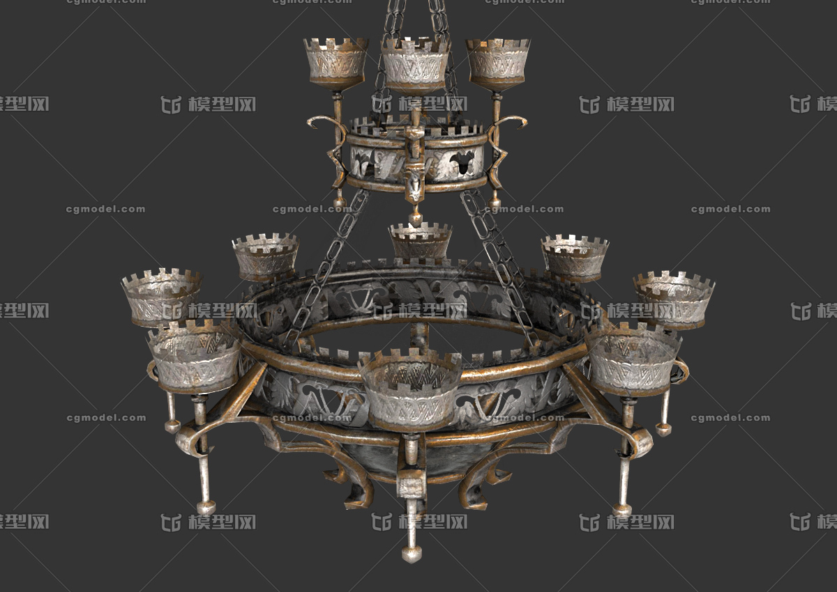 pbr次世代 中世纪吊灯 华丽烛灯 吊顶 古代吊灯 简模 蜡烛灯 灯具