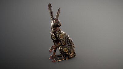 pbr次时代蒸汽朋克风格兔子家居装饰 家居摆件