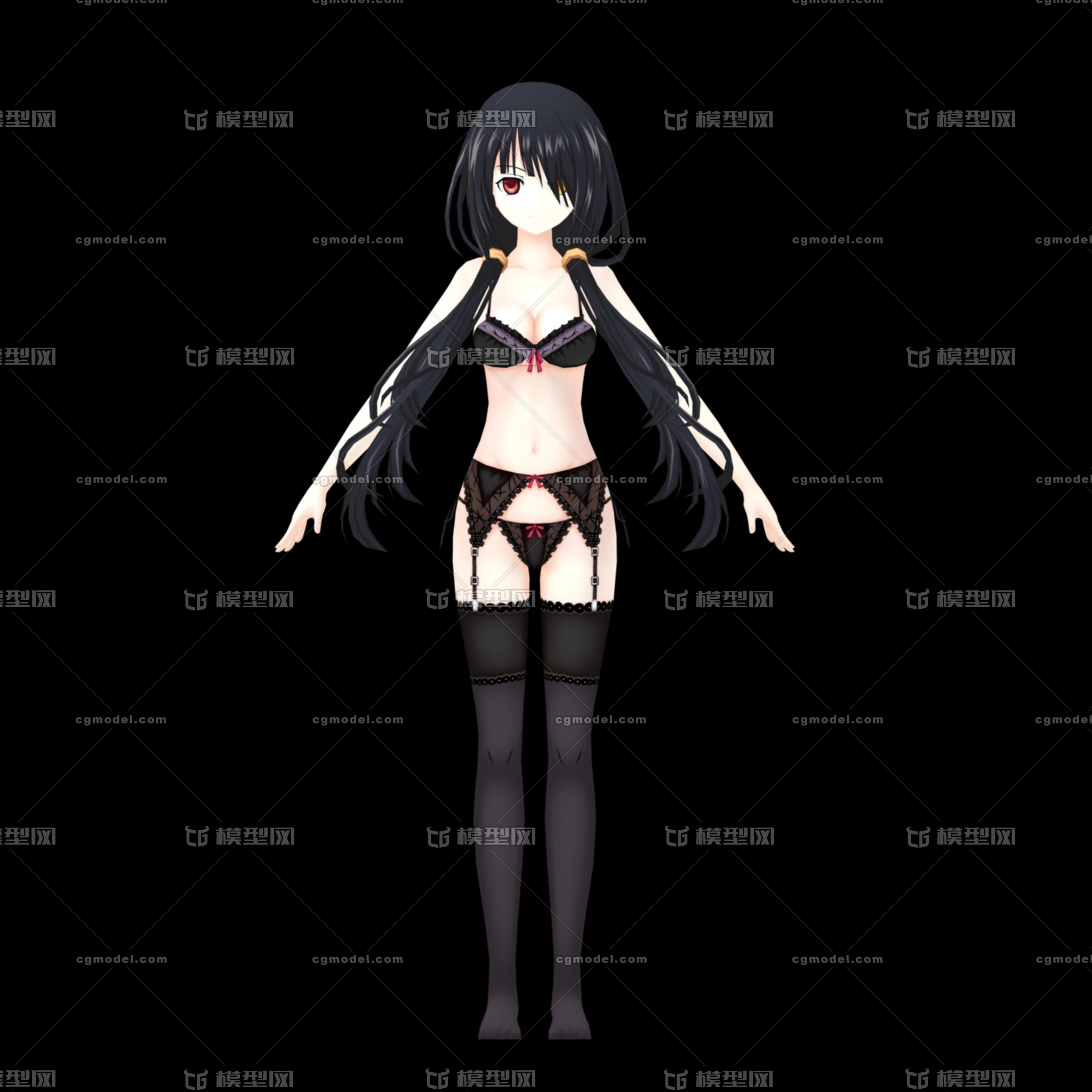 时崎狂三黑丝内衣模型-女人模型库-3ds max(.max)模型下载-cg模型网