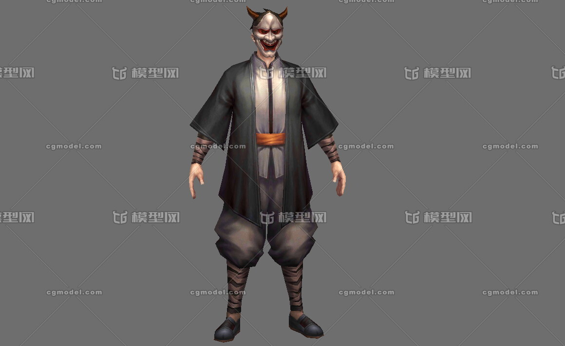 手绘 低模 写实 面具男人 蒙面人 恶鬼面具 鬼脸面罩 刺客 杀手