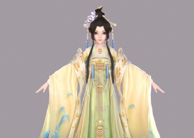 次世代PBR古装小姐姐长裙汉服美女孩发髻丝绸飘带少女生宫装唐模型-女人模型库-3ds Max(.max)模型下载-cg模型网