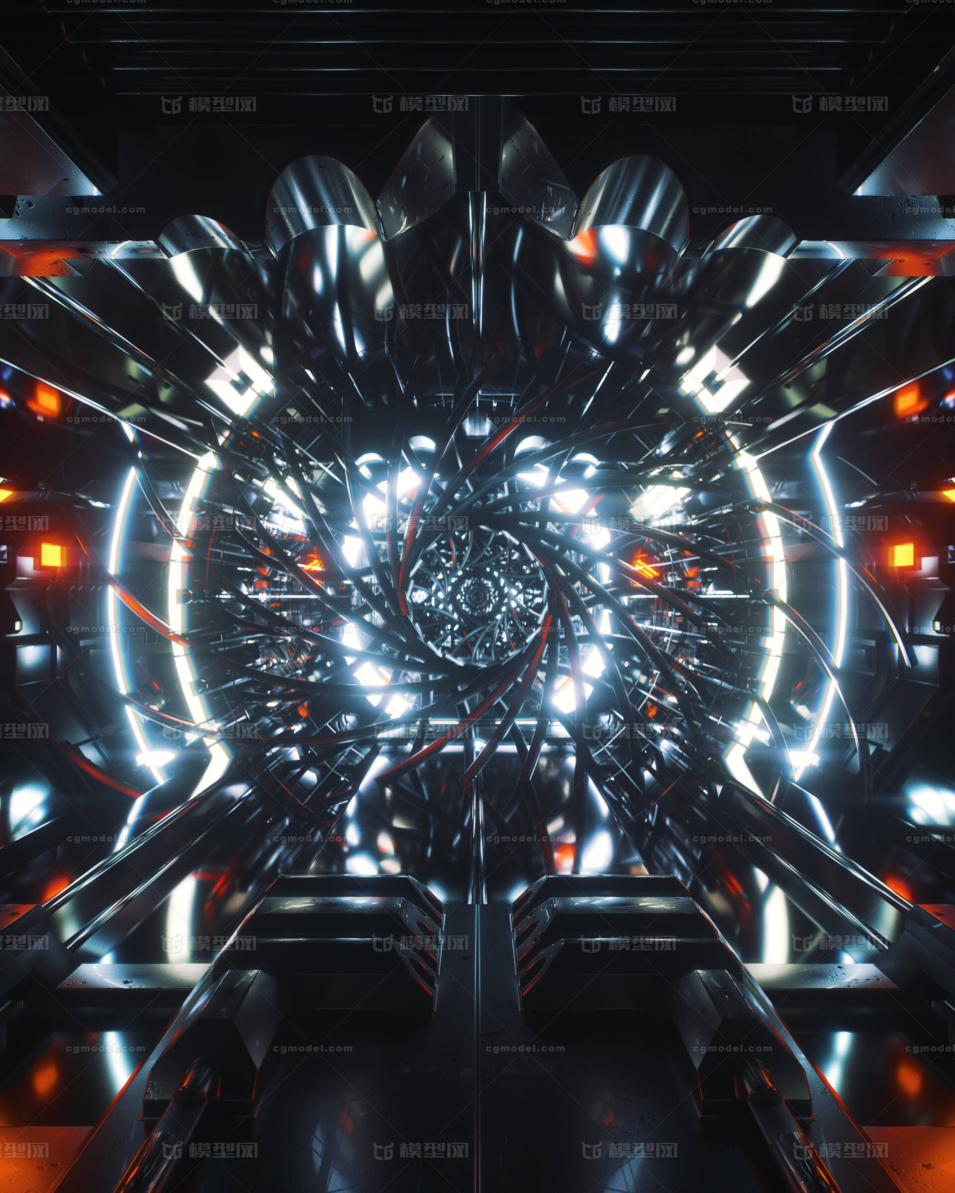 c4d螺旋科幻暗黑隧道