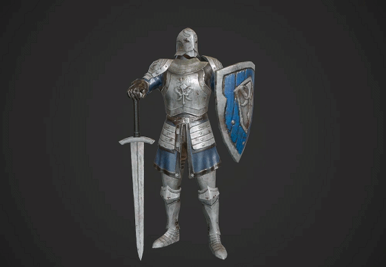 pbr 中世纪盔甲士兵【带动画】中世纪盔甲战士  knight 西方 护卫兵