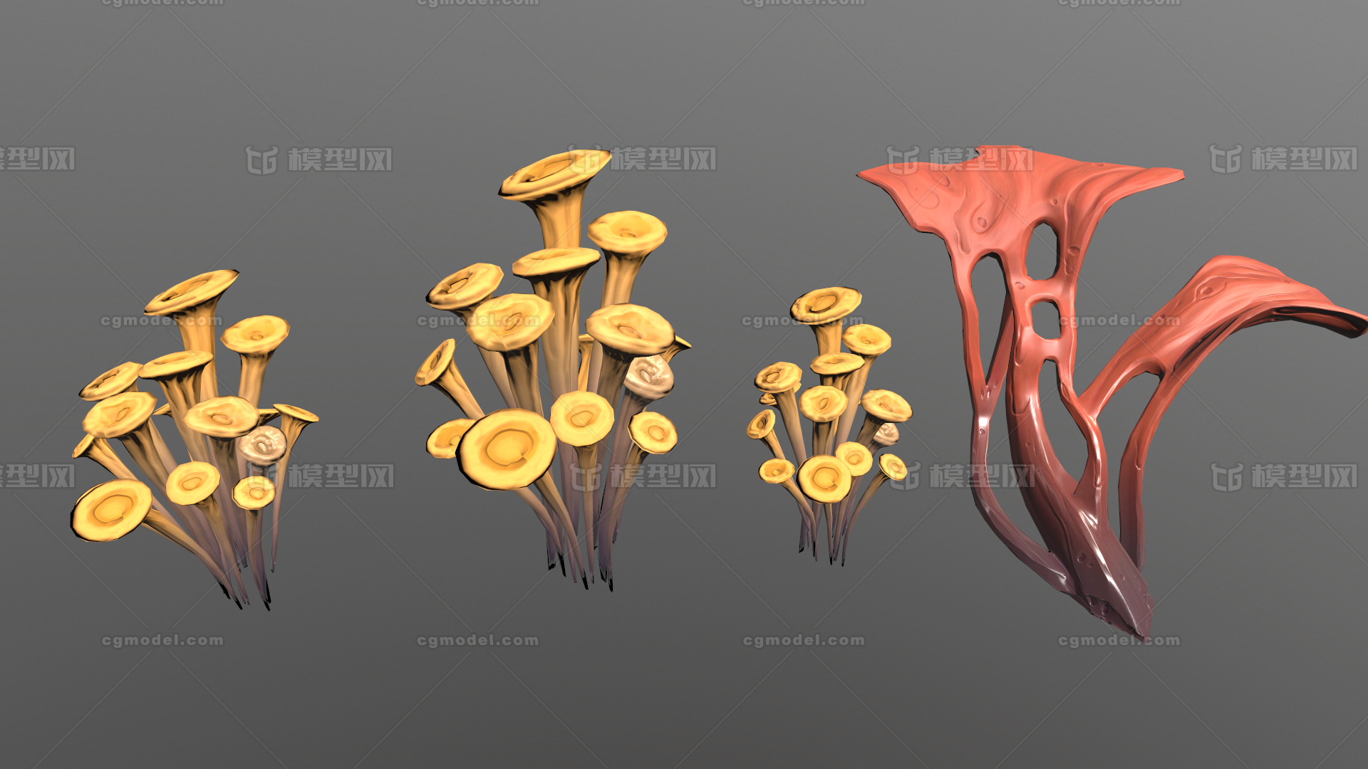 次世代pbr低模 毒蘑菇 卡通蘑菇 道具 写实场景 游戏 多量蘑菇,菌类