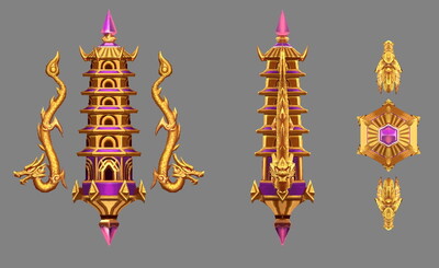 七宝玲珑塔 千重楼 黄金龙 盘龙 中式 法宝