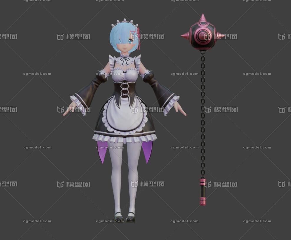 次世代pbr蕾姆女仆武器锁链锤流星锤