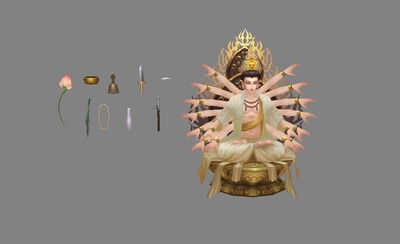 低模 千手观音(有动画) 佛教人物 观音菩萨 南海观世音 法器法宝 金莲