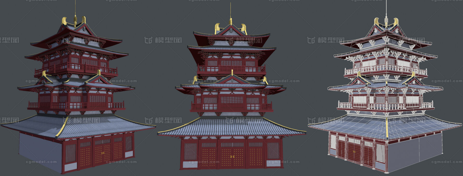 低面数古代建筑 仿唐建筑 唐代建筑 寺庙建筑 塔 古代塔楼