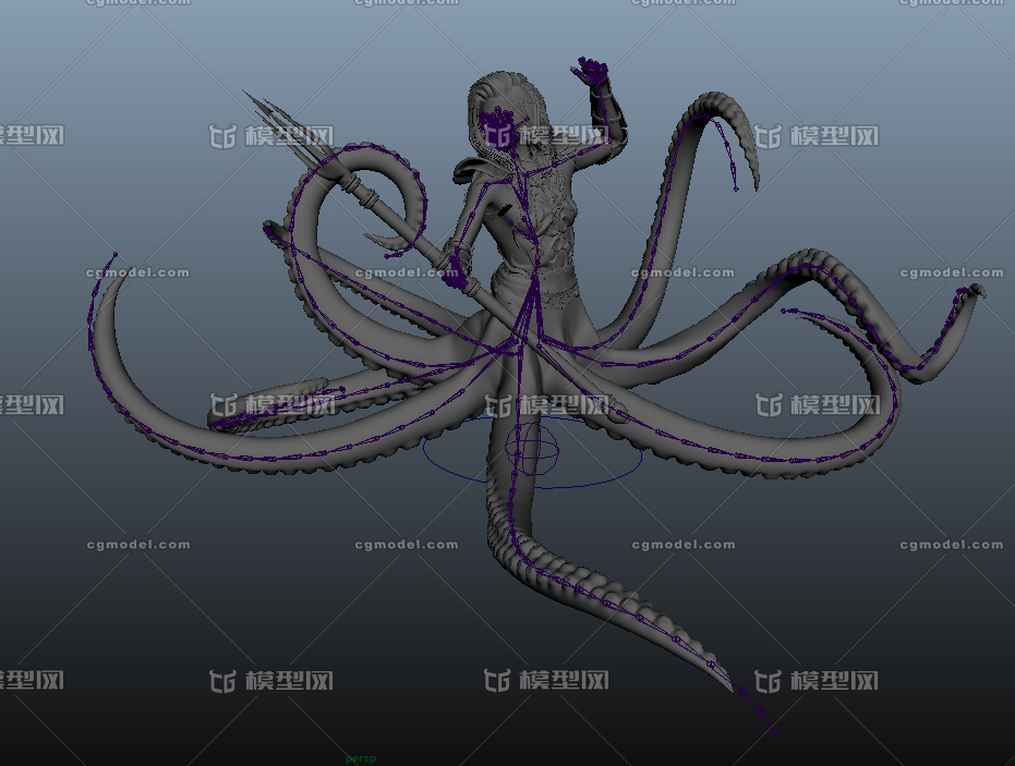 时间管理大师 含骨骼蒙皮 可调动作 做动画 多人运动领头鱼 八爪鱼人