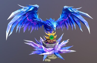 手绘 水晶凤凰体 凤凰晶体  蓝凤凰 雕塑 不死鸟 水晶雕塑