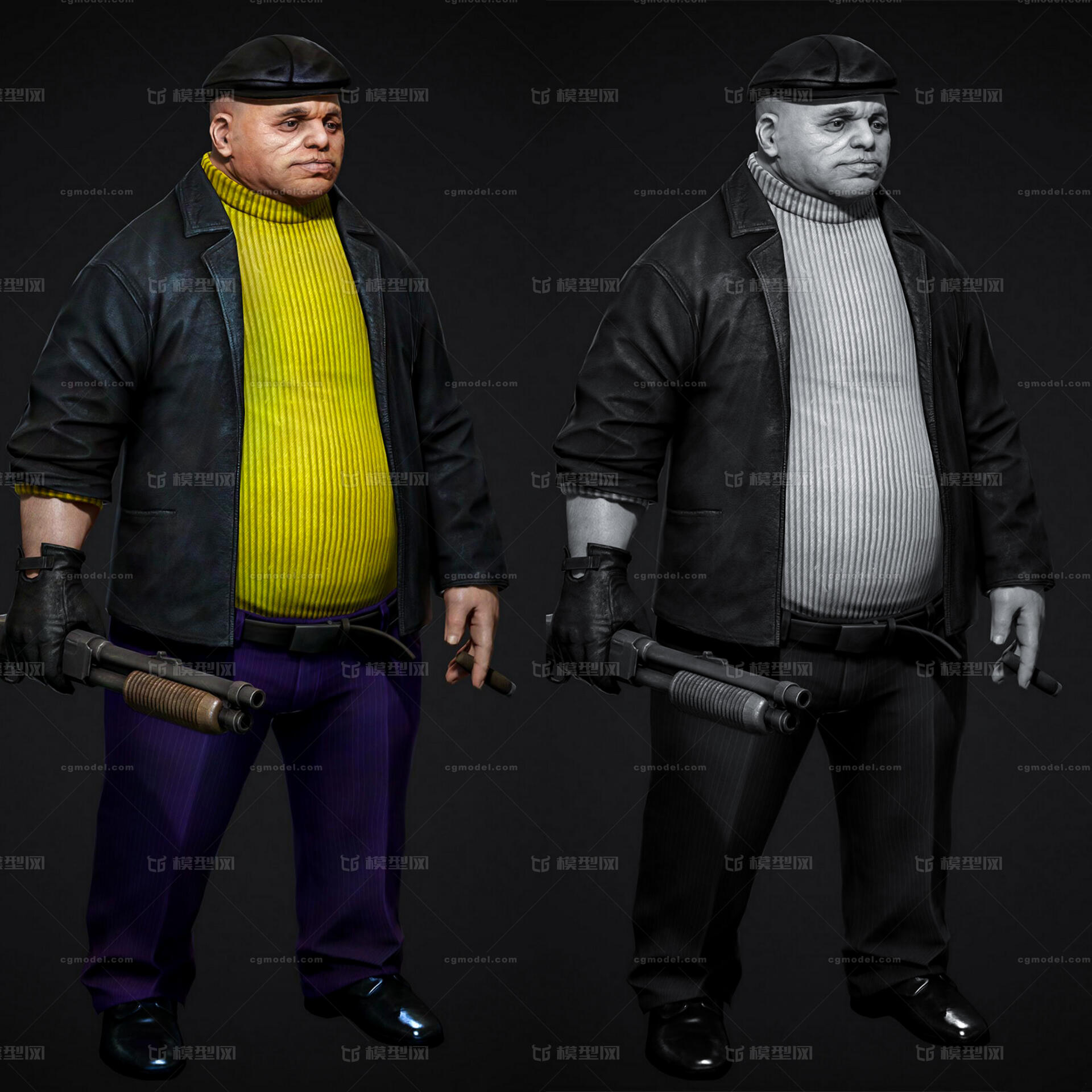 次世代pbr写实的游戏黑帮人物 大佬 黑社会模型 2k贴图