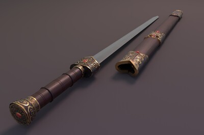 PBR 古风佩剑模型-冷兵器模型库-Maya(.ma/.mb)模型下载-cg模型网