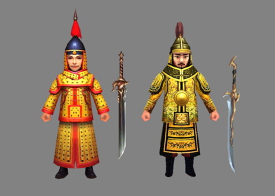 点个赞呗 卡通御前带刀侍卫大内高手御林军皇宫亲卫黄马甲清朝士兵兵