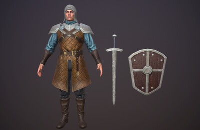 pbr 西方 盾牌兵02【带动画】次世代 中世纪士兵 solider 战士 守卫