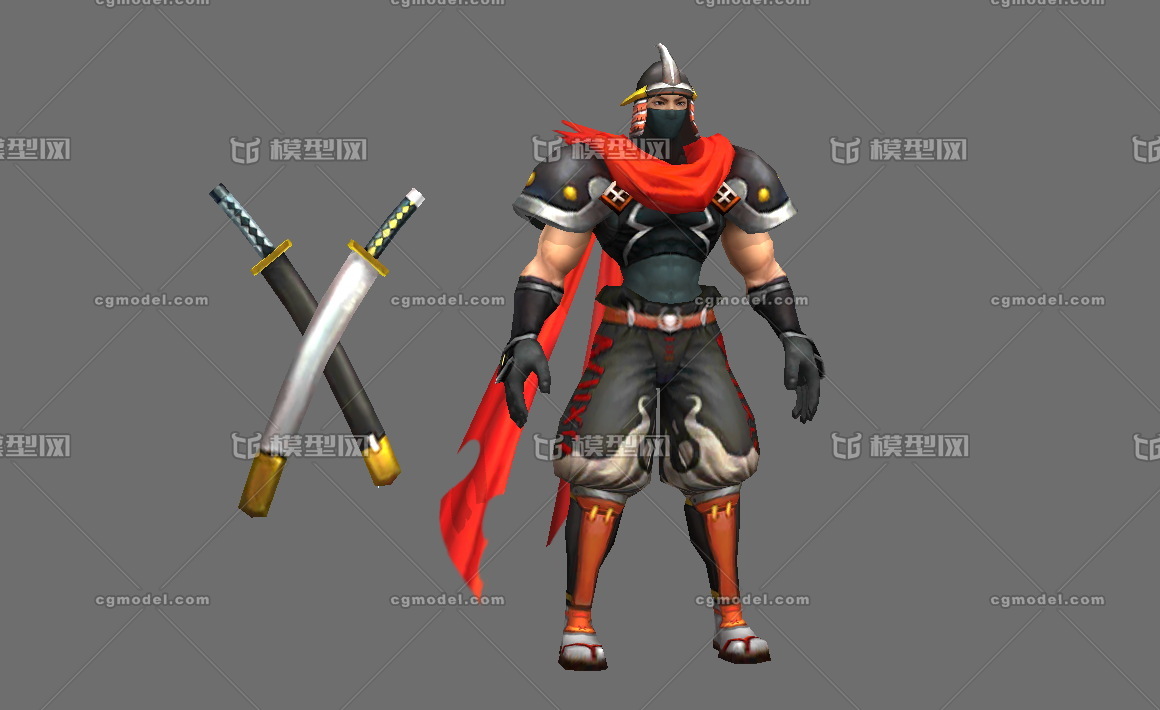 手绘 低模 男忍者 太刀武士 东瀛 男刺客 服部半藏 武士刀 蒙面人