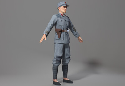 老红军军官 中年八路军 补丁血迹衣服服装 解放军 士兵 军人模型 男人