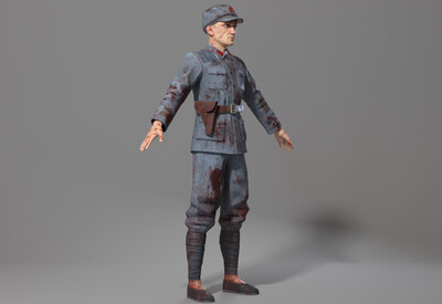 老红军军官 中年八路军 补丁血迹衣服服装 解放军 士兵 军人模型 男人