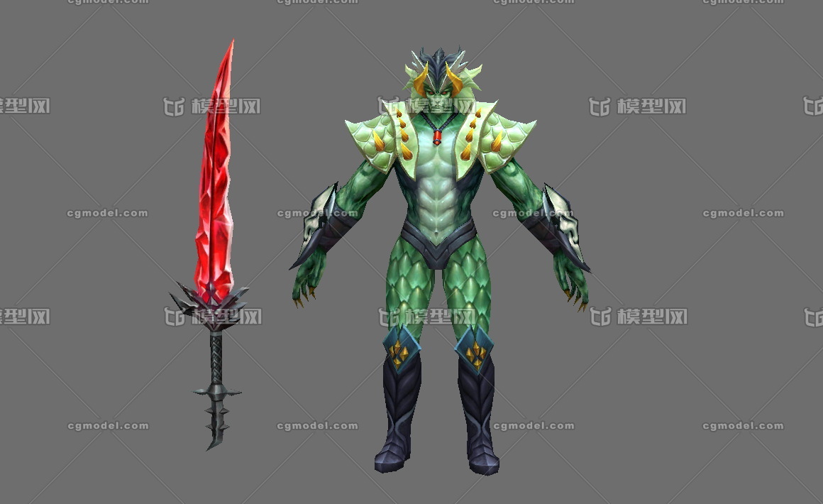 麒麟王 蛟龙怪物 绿龙战士 中式古代神话 龙王 龙人 鳞片鳞甲