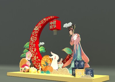 中秋节美陈dp点嫦娥奔月玉兔迎宾景观月亮