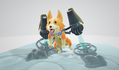 蠢萌柯基 科技柯基卡通柯基 科技狗狗 带着喷射器的科技 飞翔的狗狗