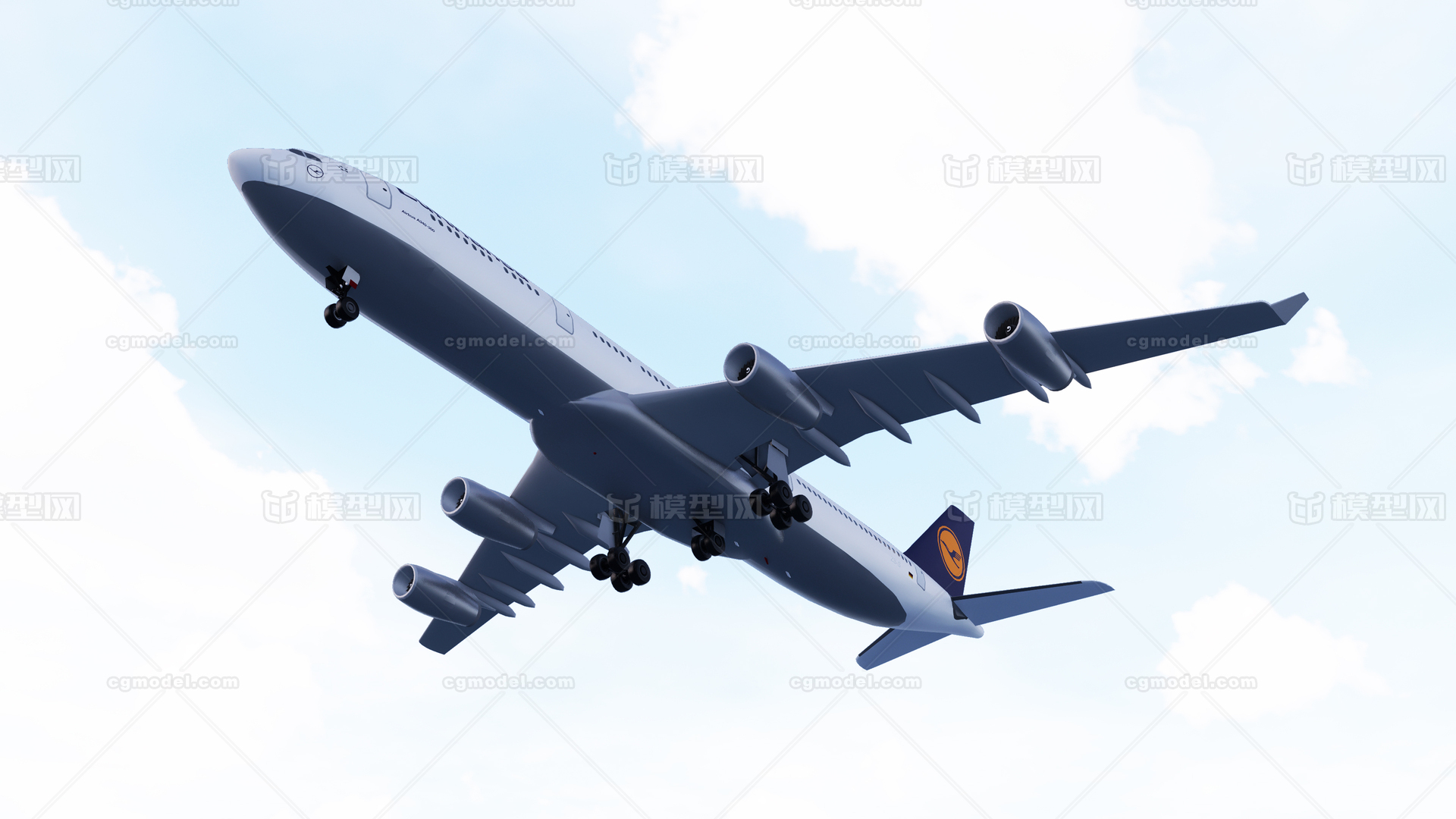 空客A340-300 德国总理专机模型-客机/民用飞机模型库-FBX(.fbx)模型