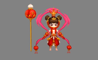 红孩儿 哪吒 金童 男童 红灯笼 红飘带 节日装小孩