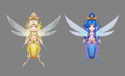 卡通 美人鱼(变色)娜迦 鱼妖 金色人鱼公主 透明翅膀 女妖