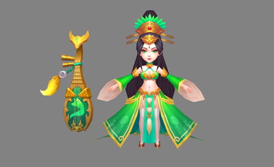 卡通 q版 女孩 绿衣服少女 古代女子 乐师 乐坊舞女 琵琶女 歌姬