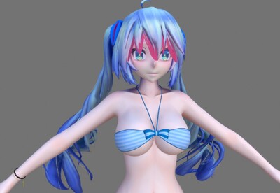 初音 bikini  初音家族女孩 二次元 沙滩女孩   内衣贴图是2048*2048