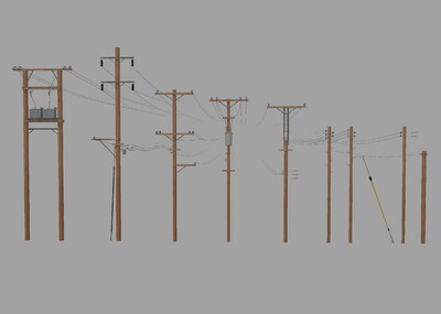 电线 电线杆 高压线 电杆 电网 输电线_艾菲尔设计作品_场景场景部件