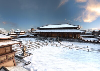 春秋战国秦汉古代宫殿 古城 皇城 古建筑群 雪景古城