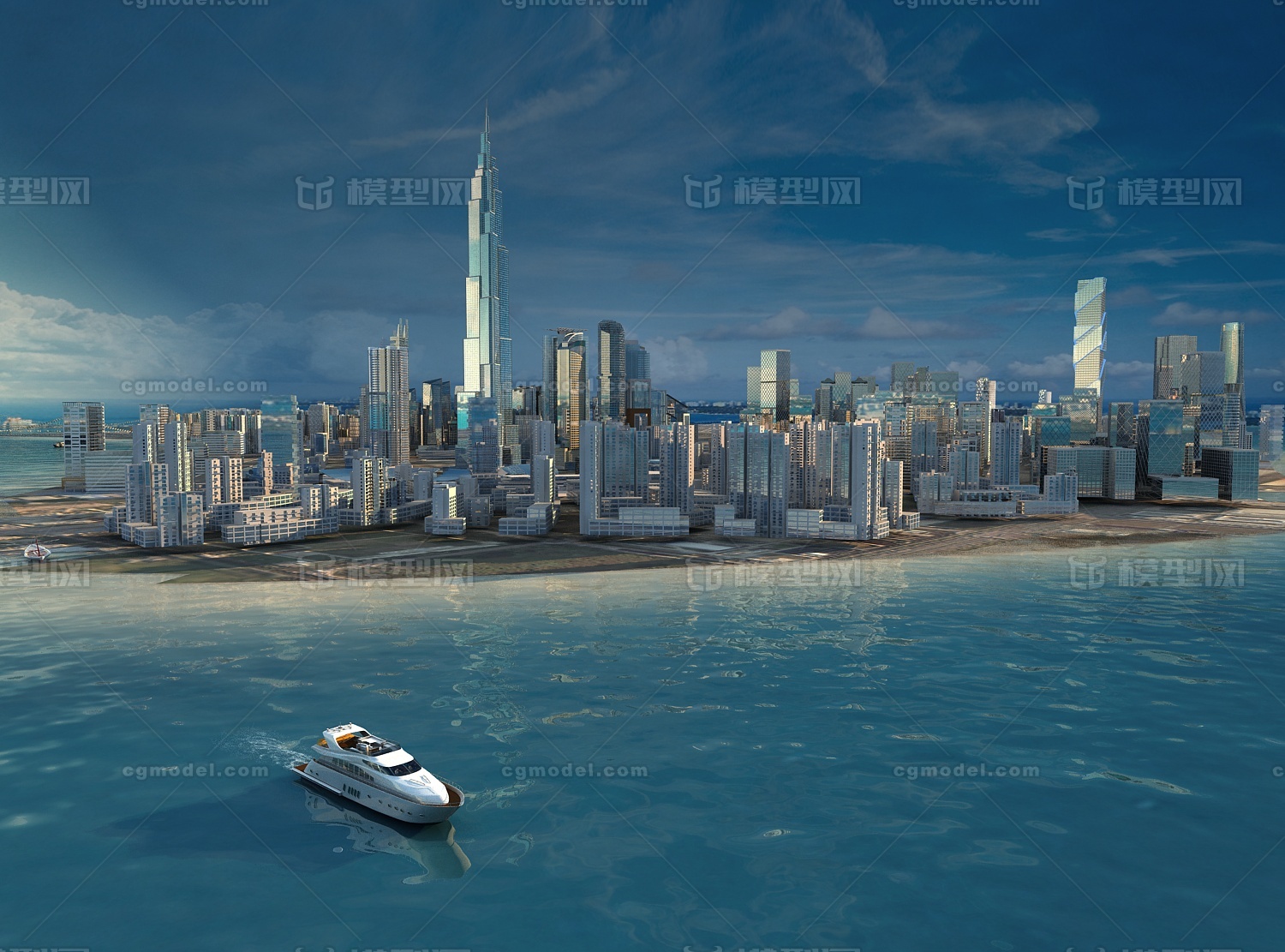 海边城市建筑场景鸟瞰俯瞰航拍科幻城市现代城市