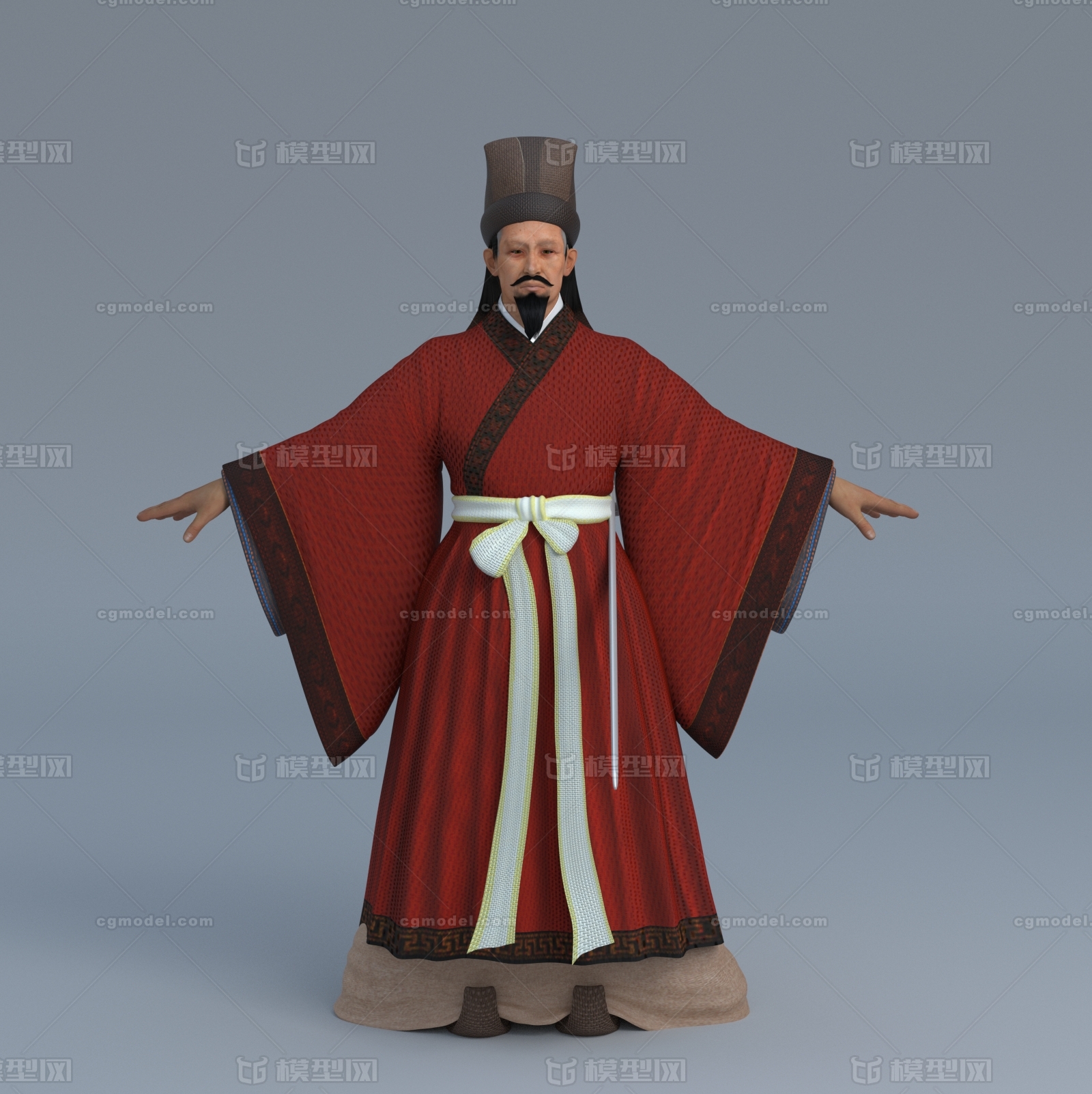 古代官吏服饰,通天冠,长冠,古代影视动画_ttimu作品_人物男人_cg模型网