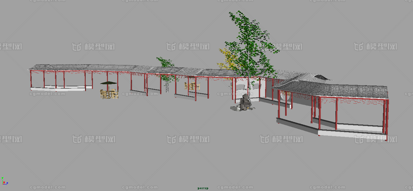 苏州园林 景观建筑 回廊 长廊 廊架 古典建筑 模型(三)